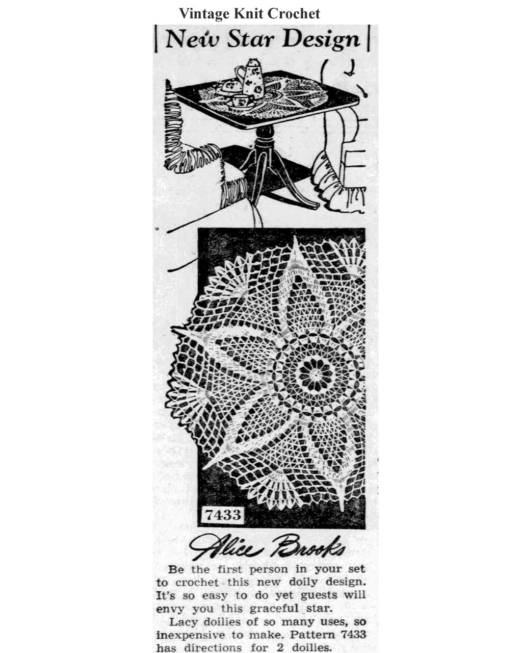 Mail Order Design 7433 Crocheted Doilies Newspaper Advertisement