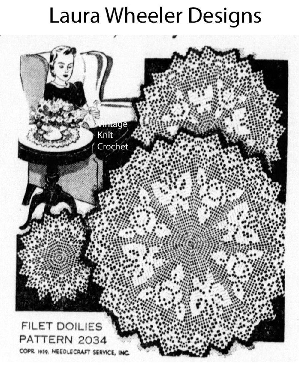 Filet Crochet Butterfly Doilies, 3 sizes, Laura Wheeler 2034