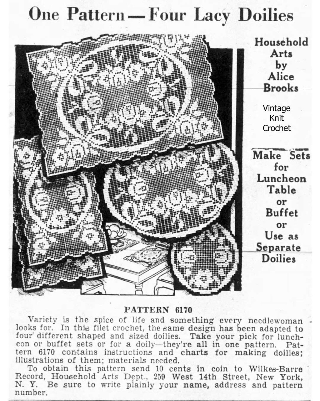 Alice Brooks 6170 Filet Crochet Doilies Newspaper Advertisement