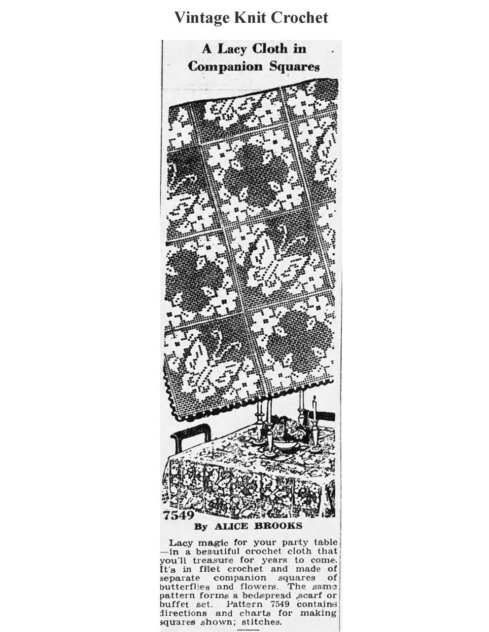 Mail Order Design 7549 Filet Squares newspaper advertisement