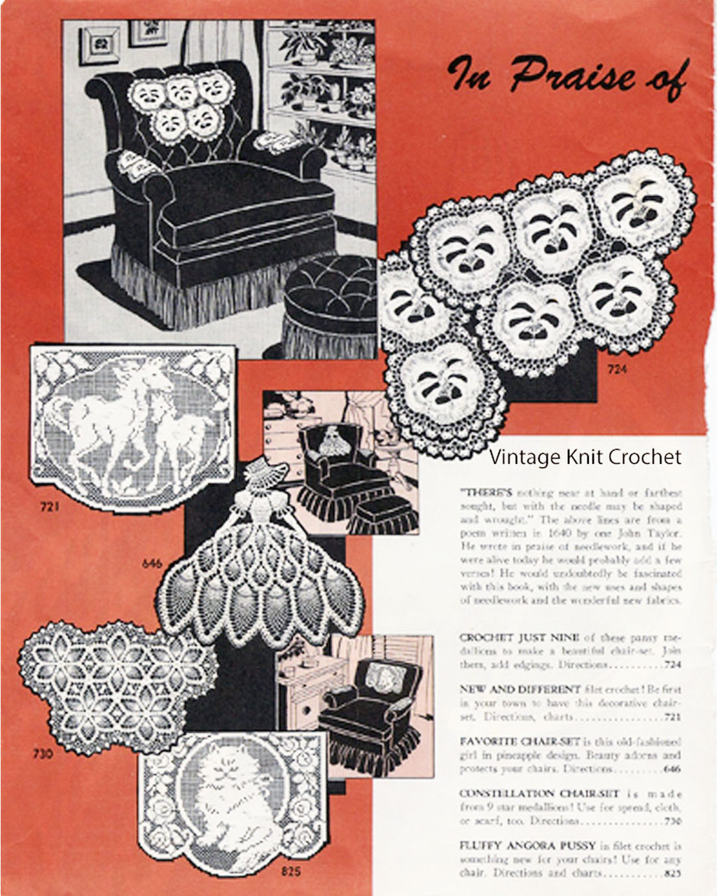 Filet Crochet Cat Pattern in Laura wheeler 1962 Pattern Catalog