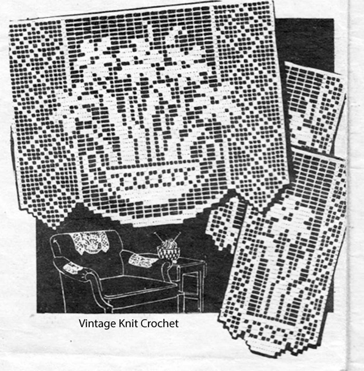 Filet Crochet Daffodils and Spiderweb, Mail Order 1957