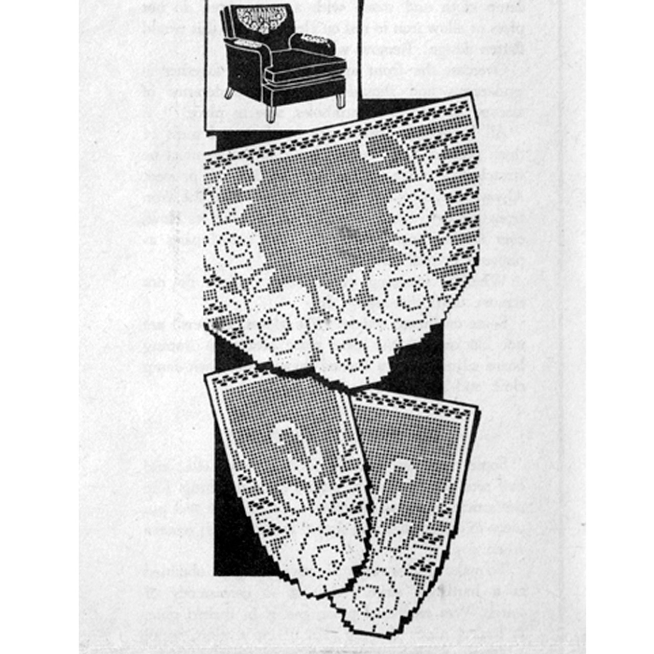 Roses Filet Crocheted Doilies Chair Set 