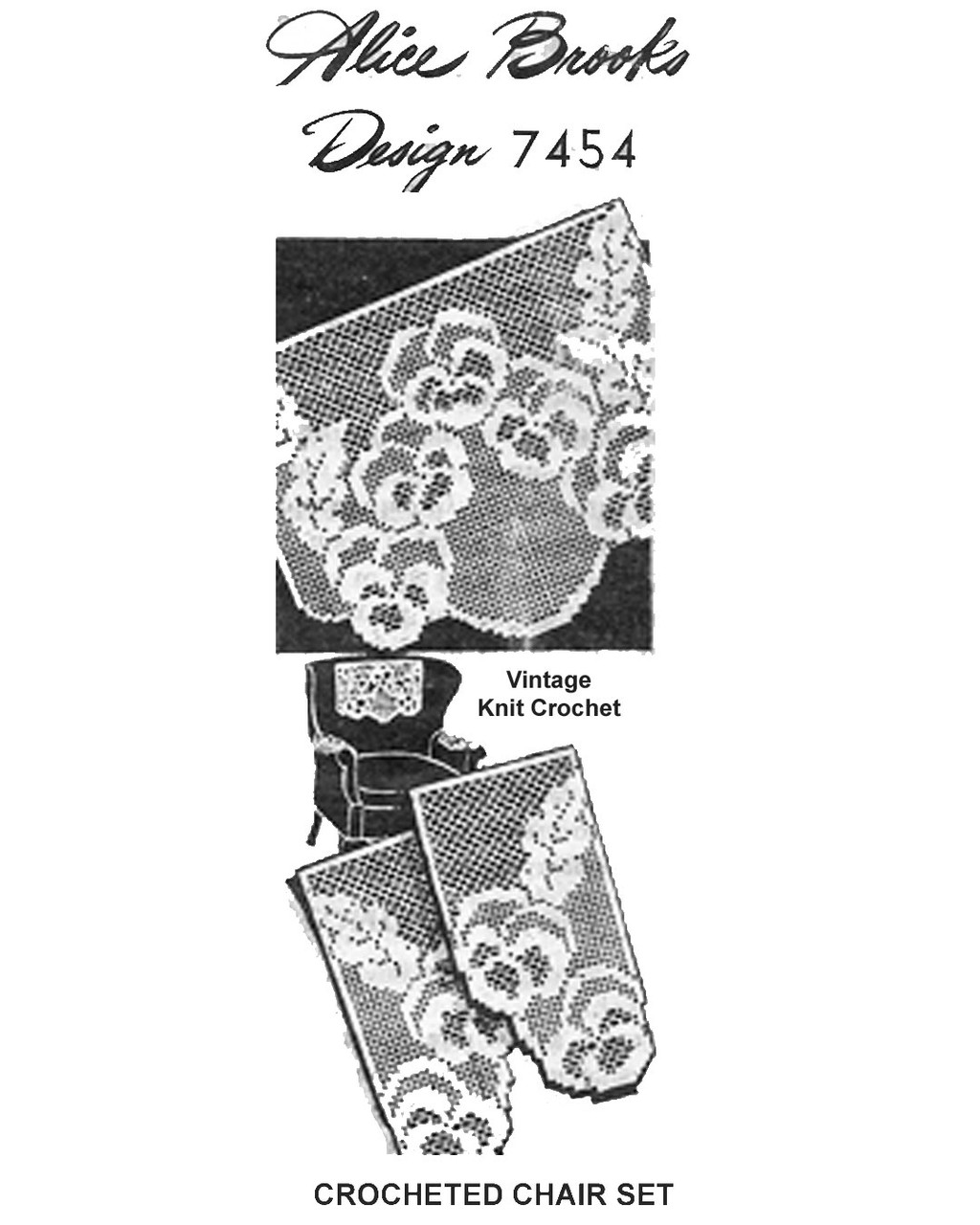 Pansy Filet Crochet Pattern, Chair Set Design 7454