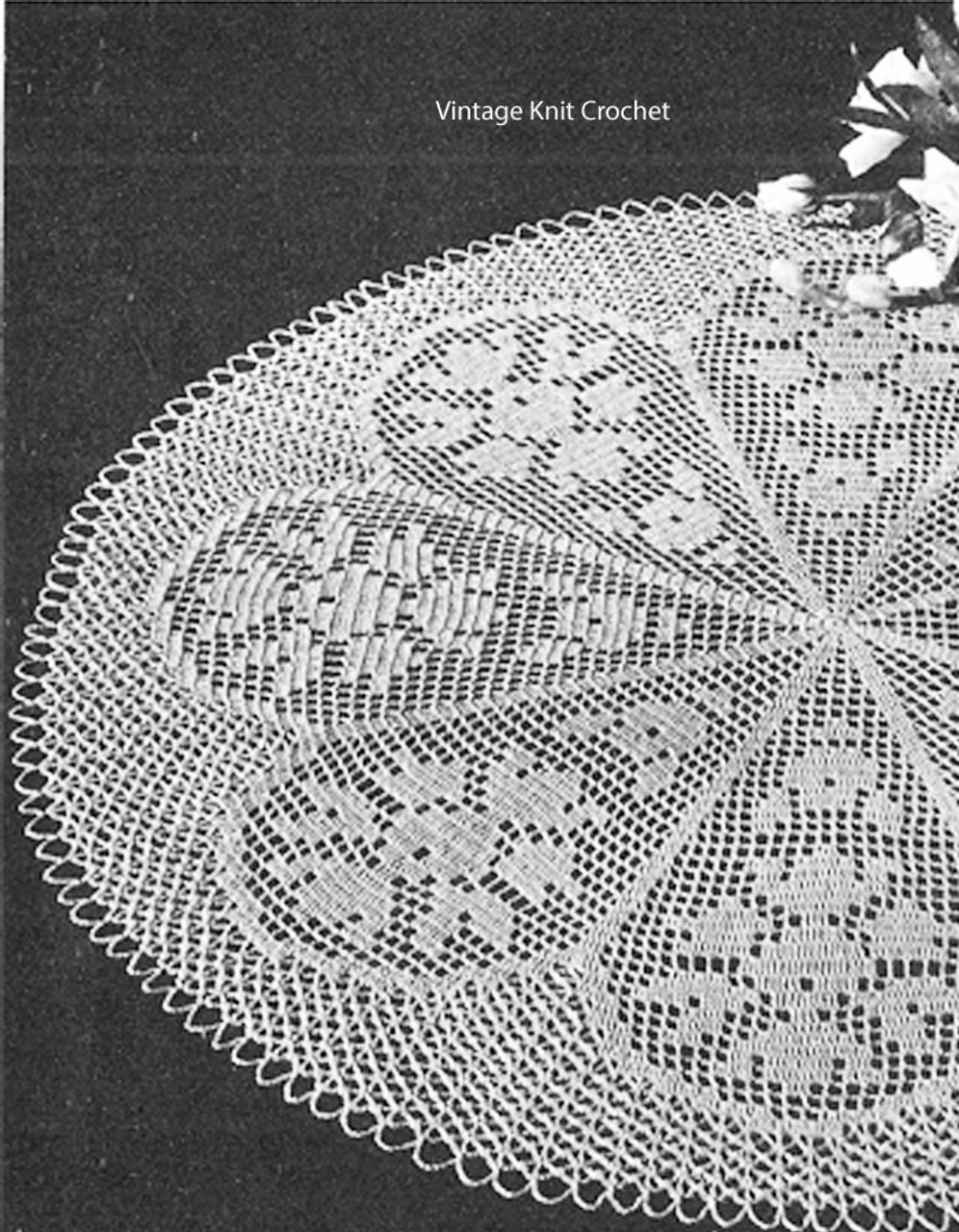 Rose Filet Crochet Doily Pattern 20 inch centerpiece