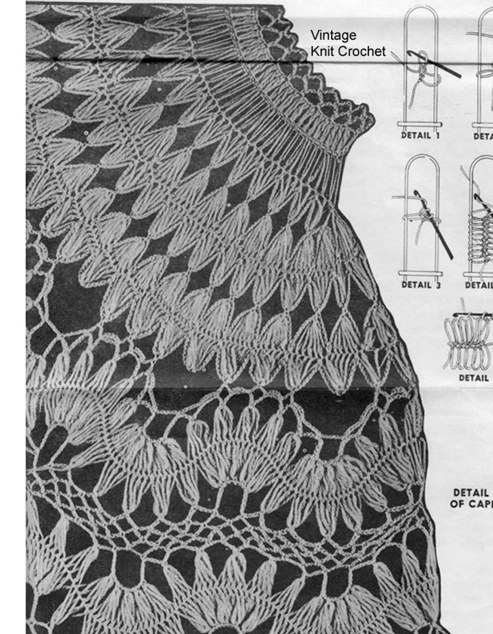 Hairpin Lace Crocheted Cape Pattern Illustration, Laura wheeler 717