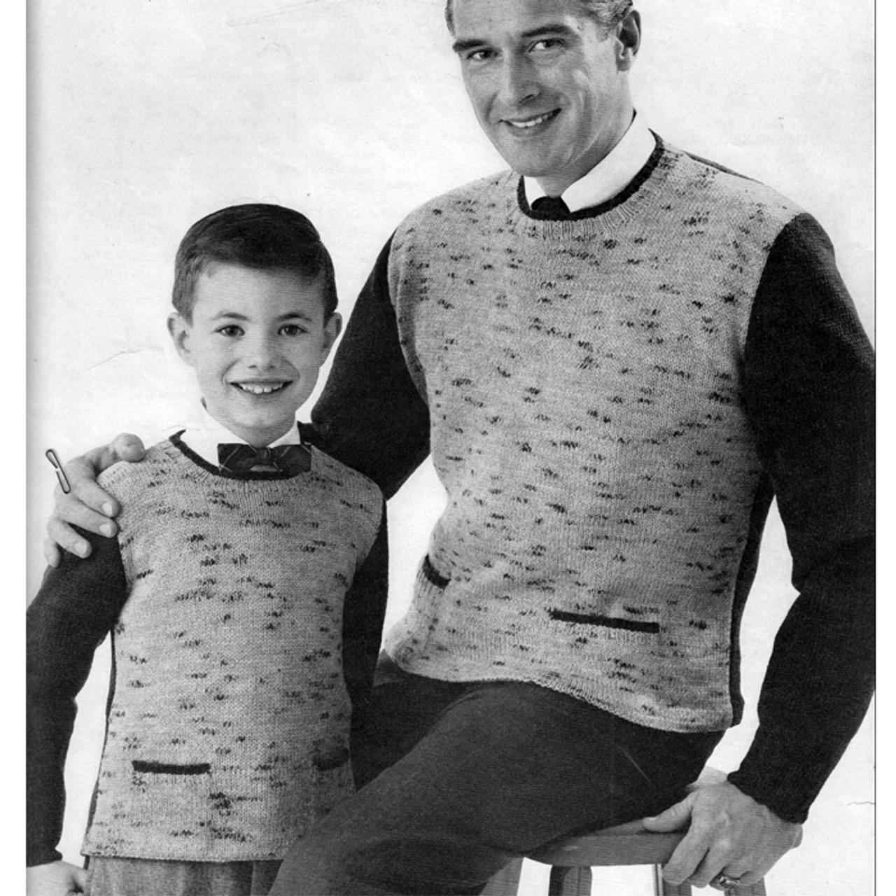 Father Son Knit Tweed Pullovers Pattern 