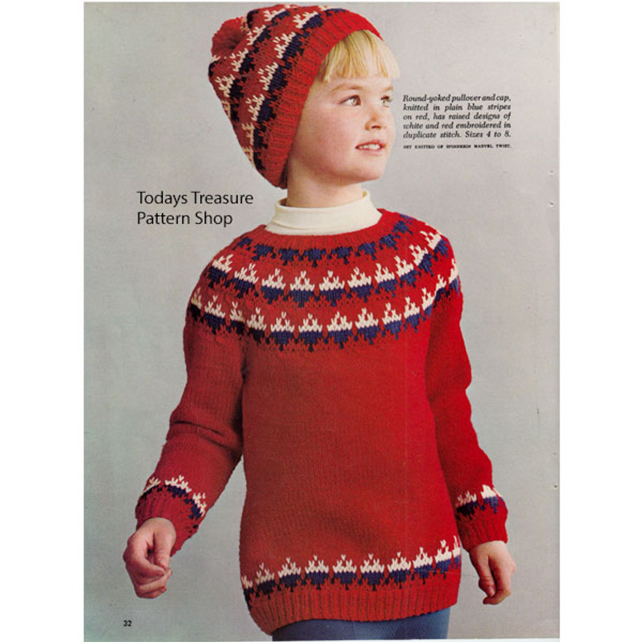 Kids Pullover & Hat Reynolds Yarn Knitting Patterns Set of 2 