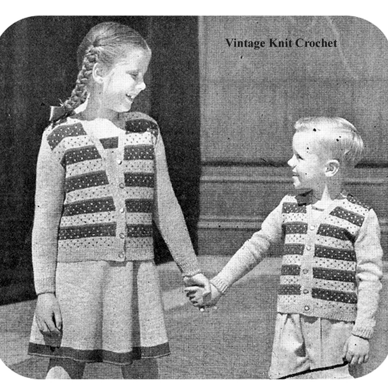 Boy Girl Striped Cardigan Pattern, Vintage 1949