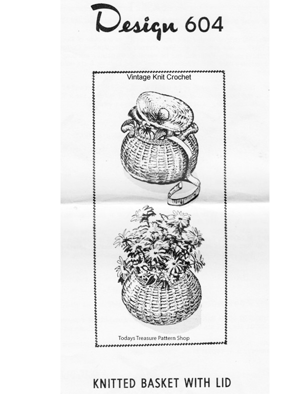 Knitted Basket Pattern, Mail Order Design 604