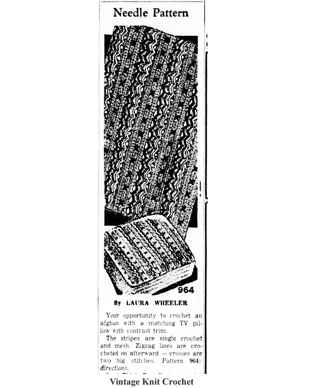 Mail Order Design 964 Crochet Afghan newspaper advertisement 