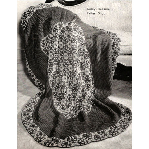 Crocheted Puff Stitch Floral Oval Afghan PDF Pattern