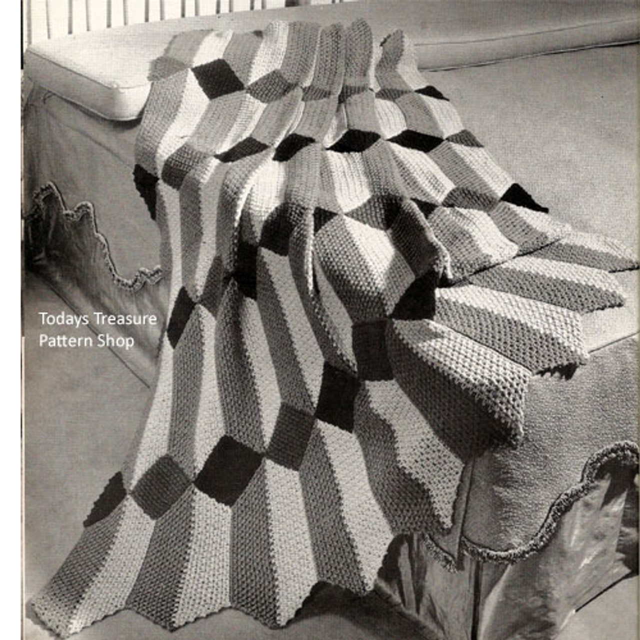 Vintage Geometric Striped Crochet Afghan Pattern 