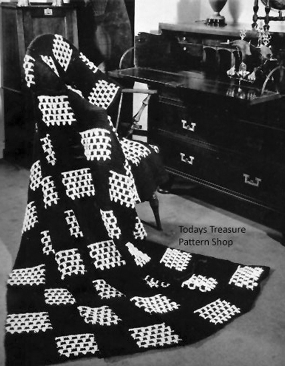 Crocheted Afghan Pattern, Checkerboard Motif