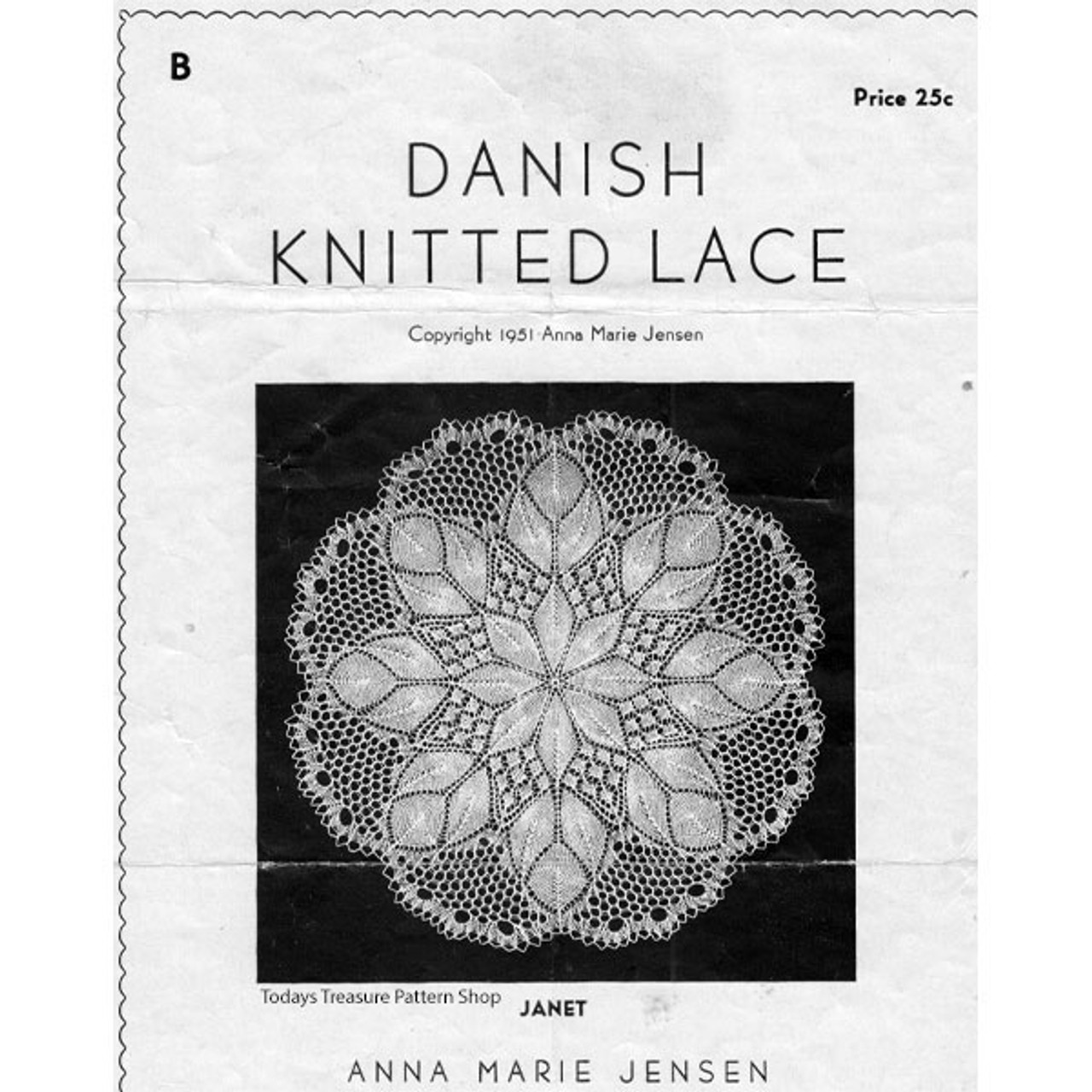 Janet, Danish Knitted Lace Doily Pattern 