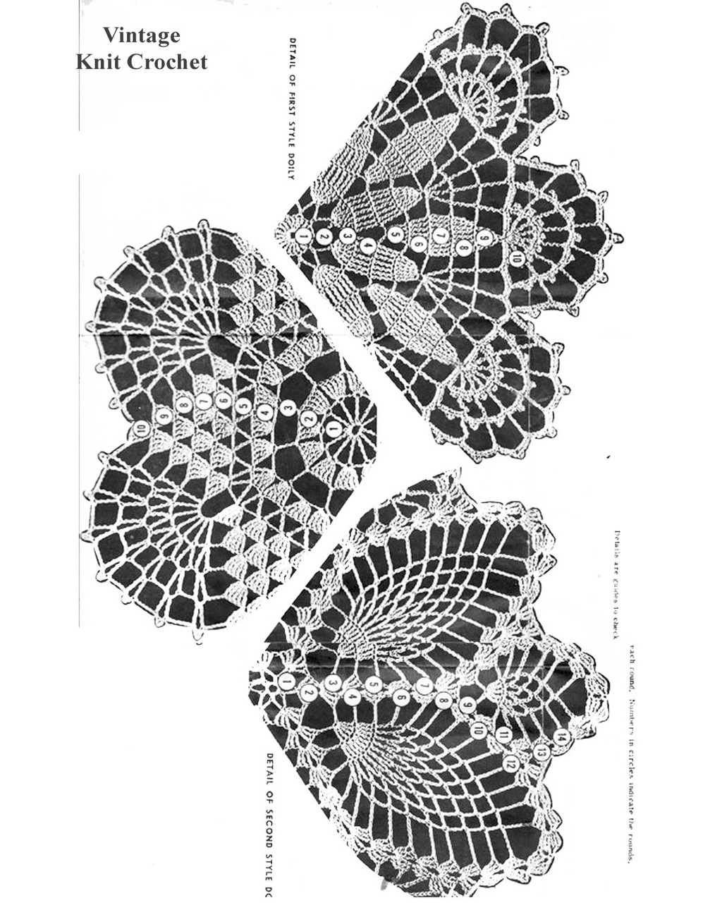Vintage small doilies crochet pattern illustration design 7007
