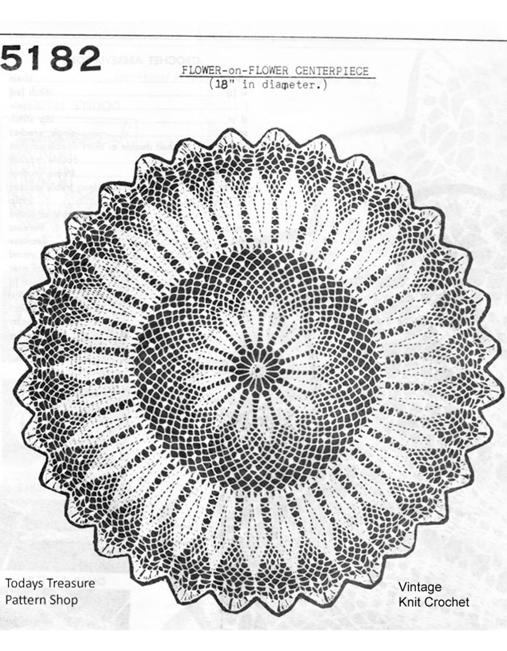 Flower on Flower Crochet Doily Pattern, Mail Order 5182