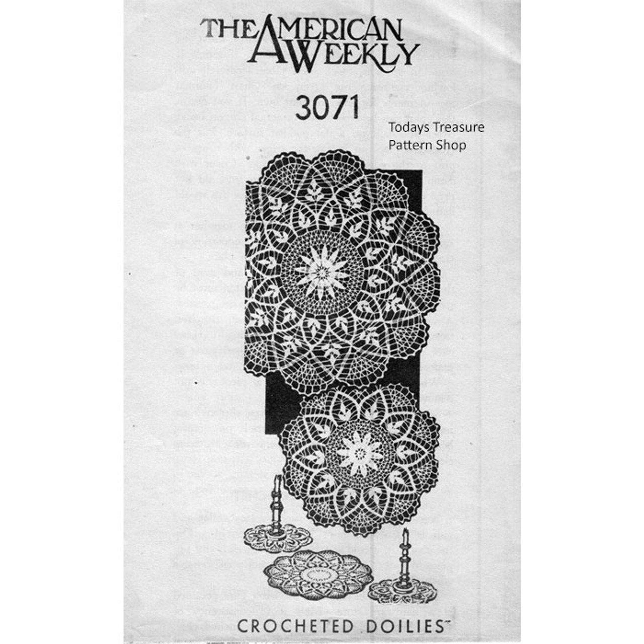 American Weekly 3071, Crochet Wheat Doily Pattern 