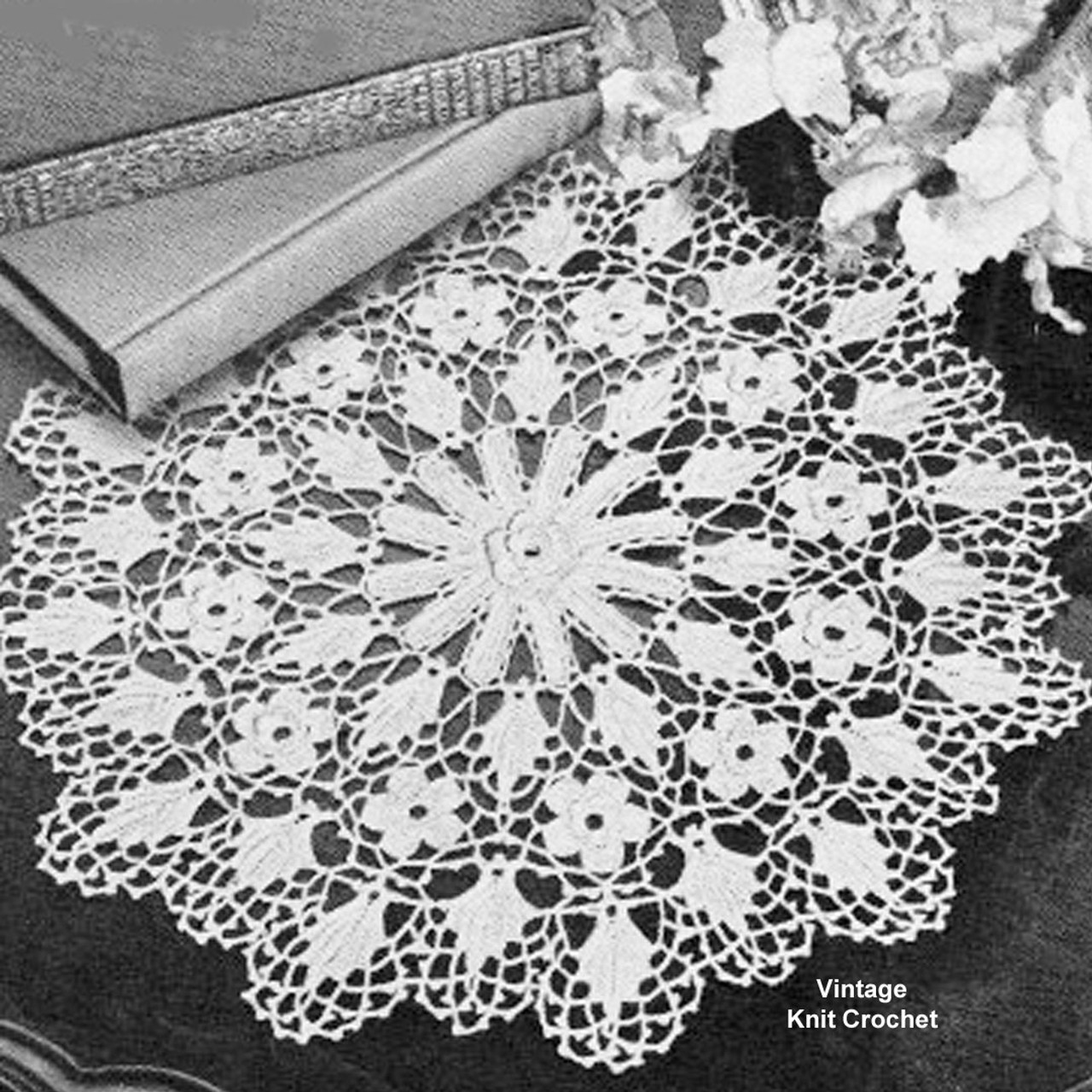 Vintage Irish Crochet Doily Pattern, Flower Motif Measures 11 inches