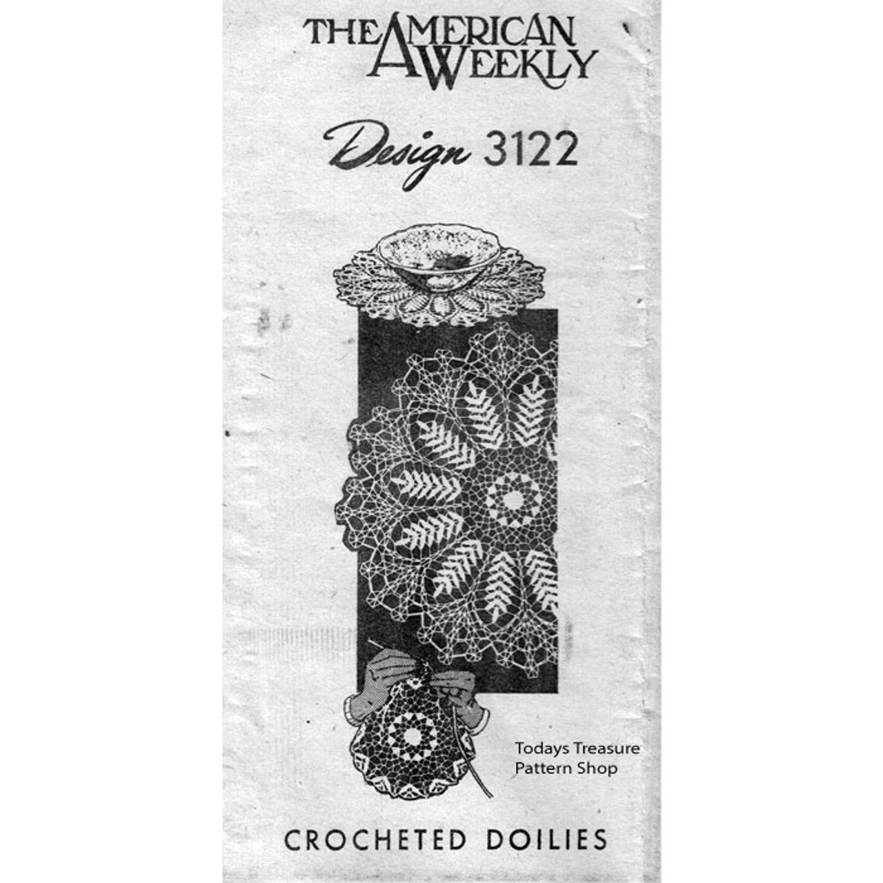 American Weekly 3122 Crochet Fern Doily Pattern 