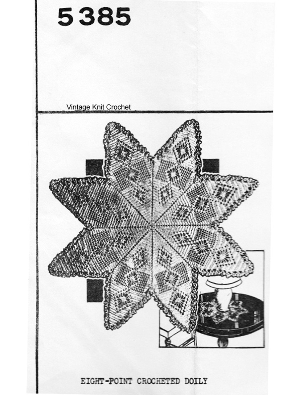 Eight Point Star Crochet Doily Pattern, Mail Order 5385