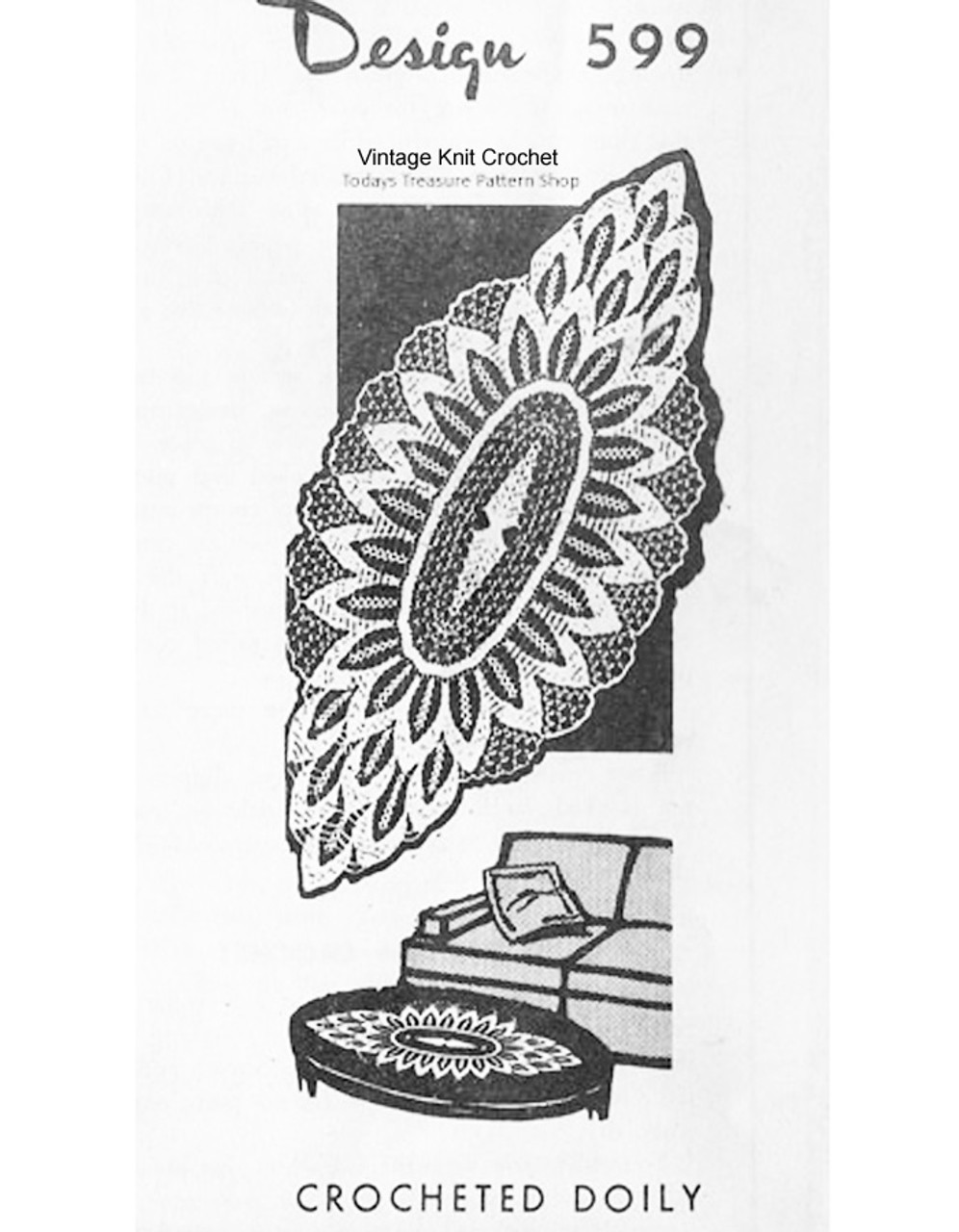 Crochet Leaf Doily Pattern, Oval Centerpiece, Mail order 599