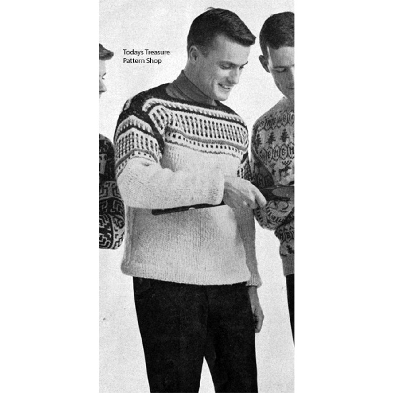 Mans Knitting Pattern, Striped Yoke Pullover 