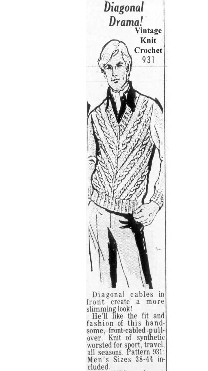 Mens Knitted Sleeveless Pullover Pattern Design 931