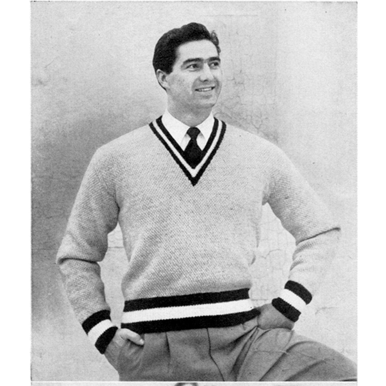 Mans Knit Pullover Pattern with Color Bands