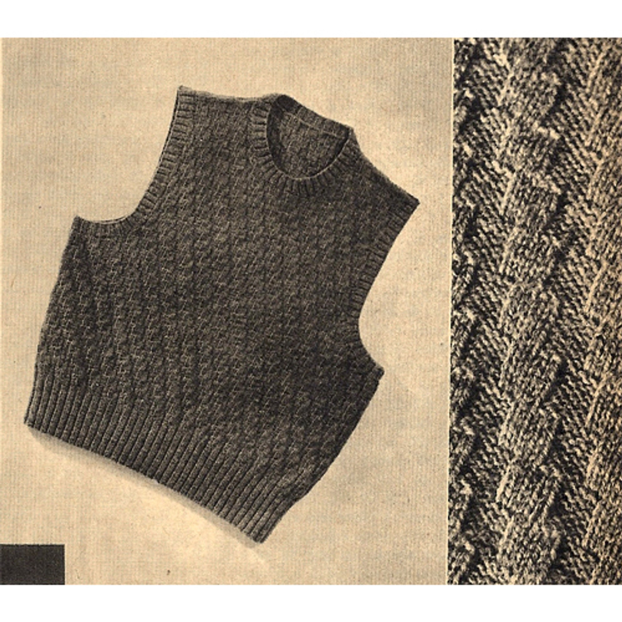 Vintage Mens Sleeveless Pullover Knitting Pattern 