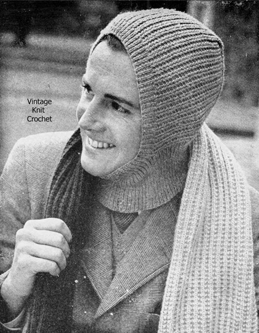 Mans knit helmet scarf pattern, WWII era