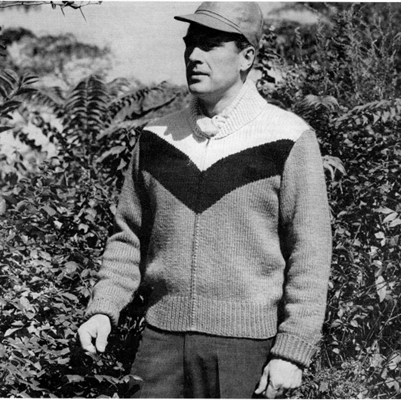 Mans Chevron Stripe Knitted Jacket Pattern with Zip Closure