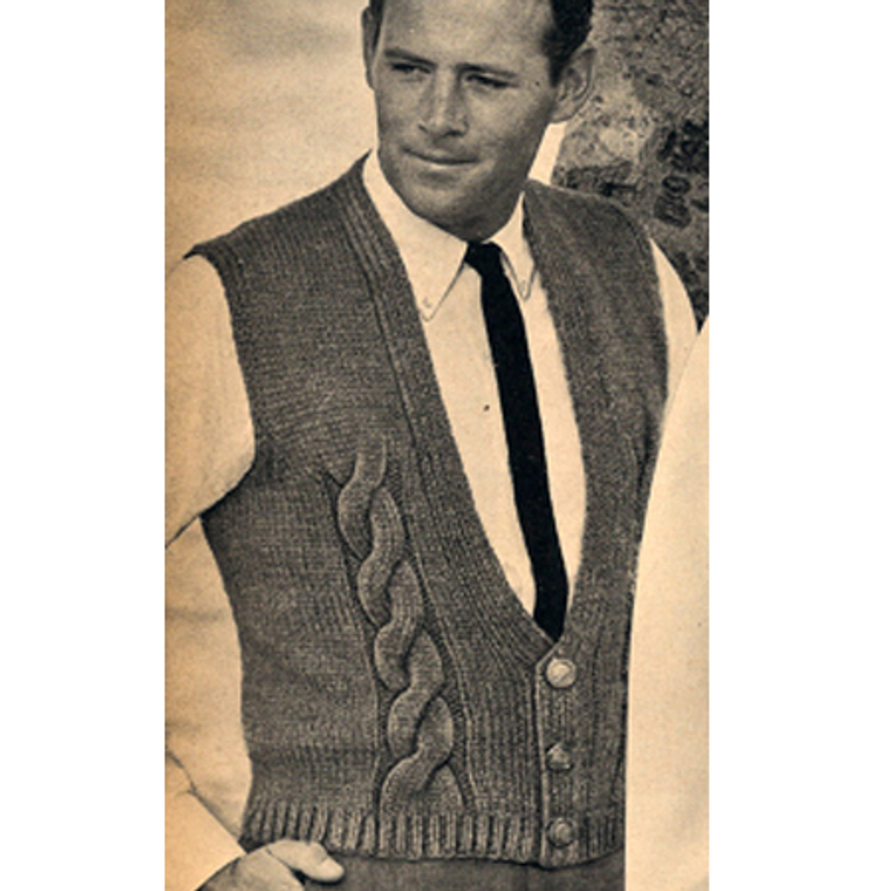 Mens Cable Bar Vest Knitting Pattern, Size 32 36 38