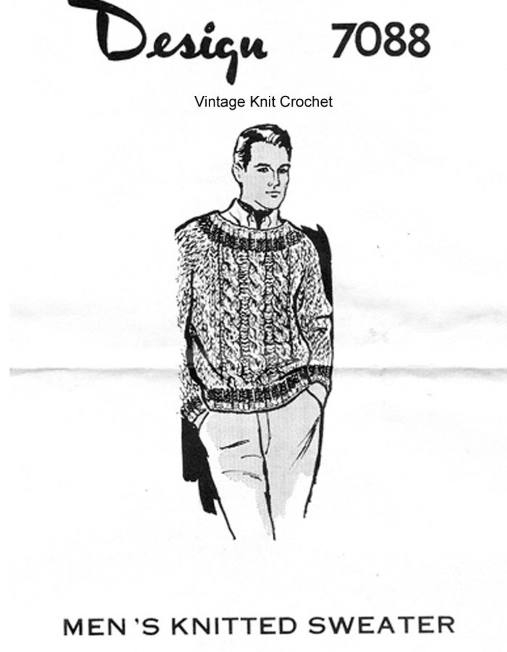 Mans Knitted Cable Sweater Pattern Design 7088