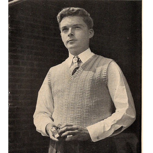 Mans Knit Sleeveless Slip-On Vest Pattern, Small-Medium-Large