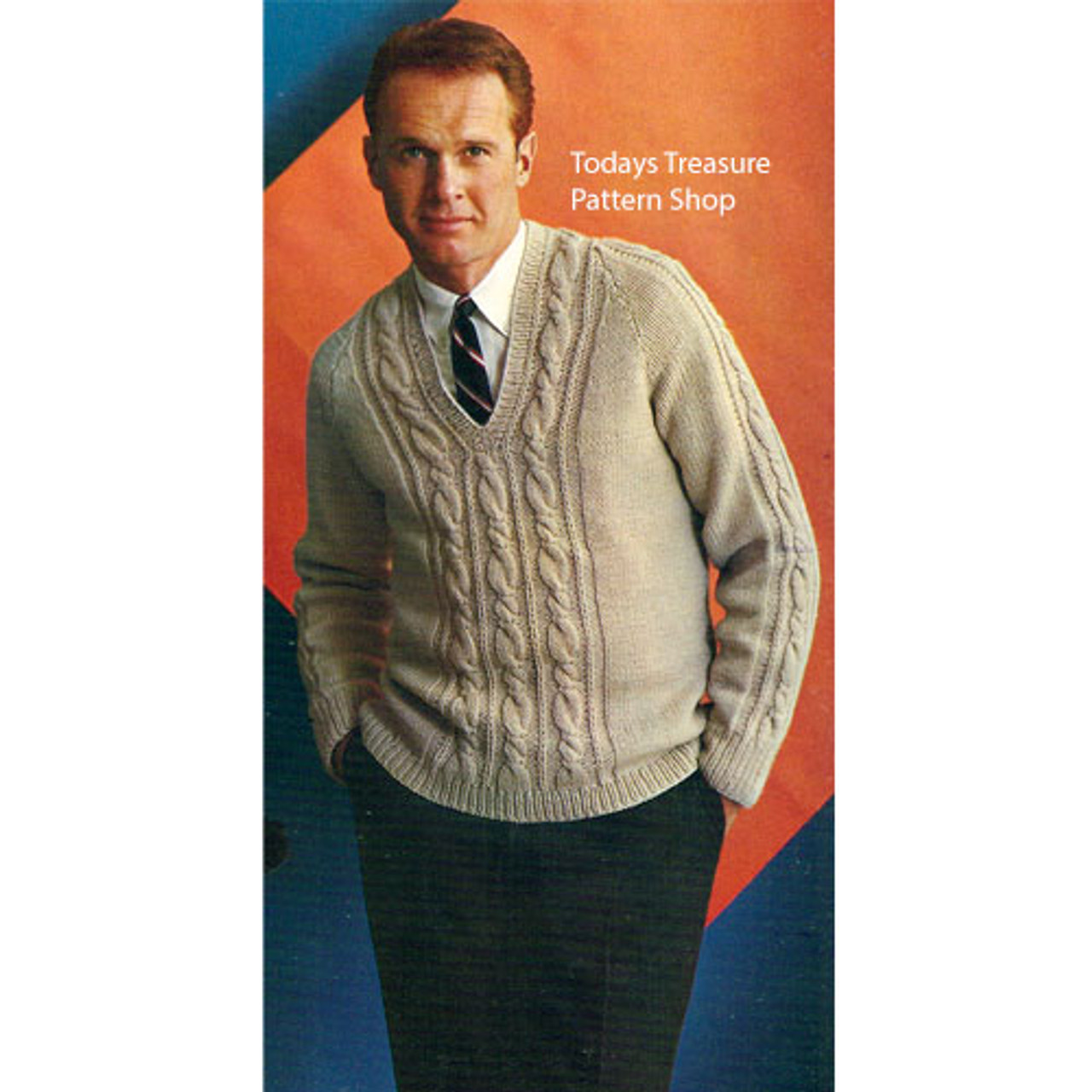 Mans Cable Pullover Knitting Pattern with Raglan Sleeves