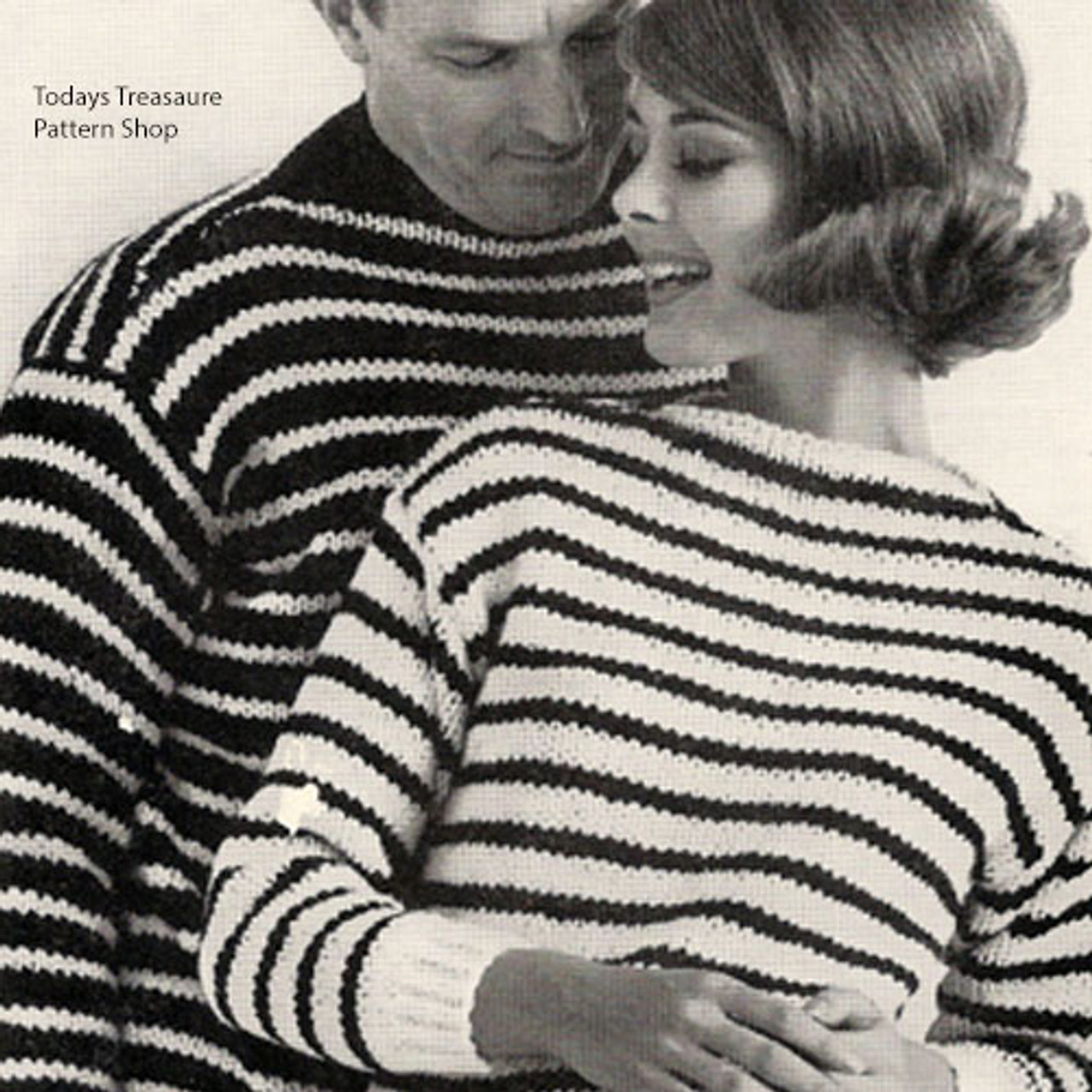 Striped Boat Neck Pullover Sweater Knitting Pattern Mens Misses