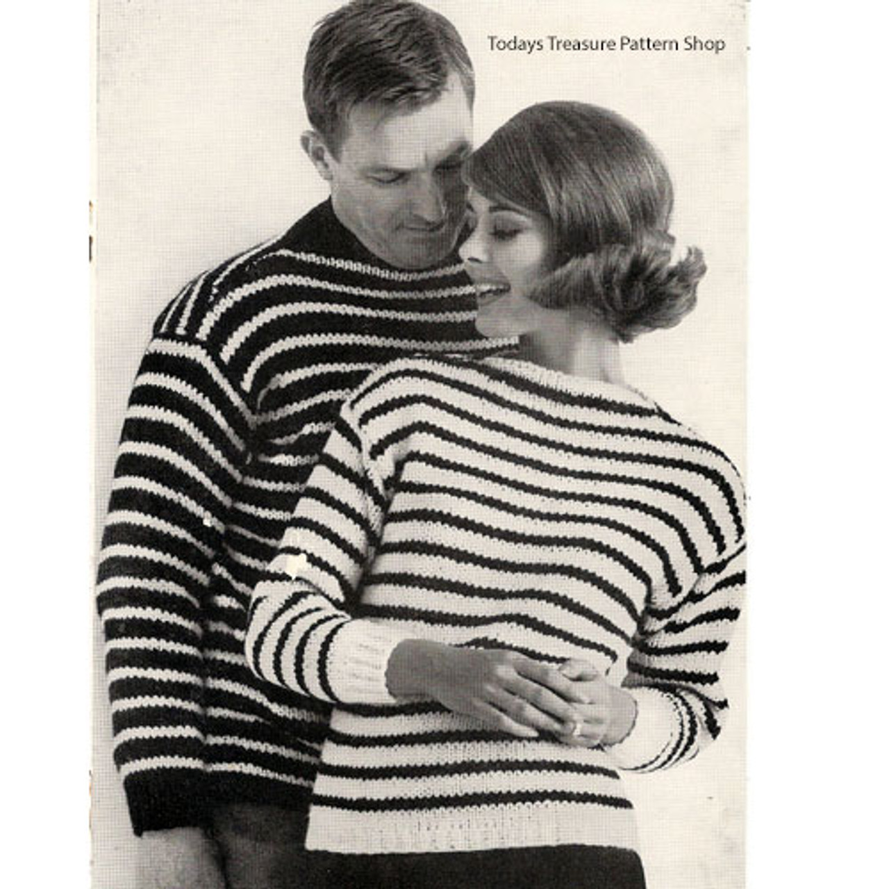 Striped Boat Neck Pullover Sweater Knitting Pattern Mens Misses