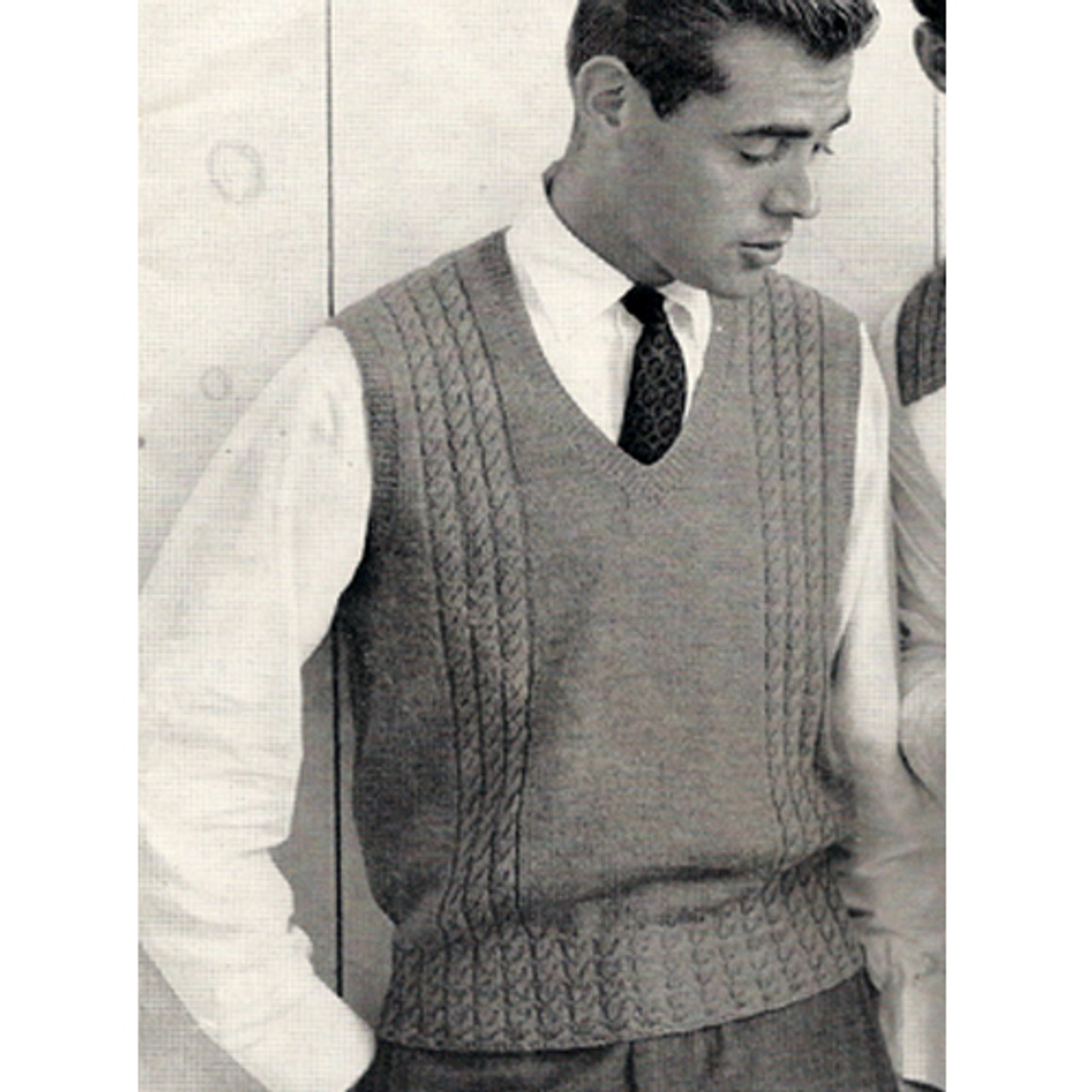 V-Neck Knit Sleeveless Pullover Knitting Pattern for Men