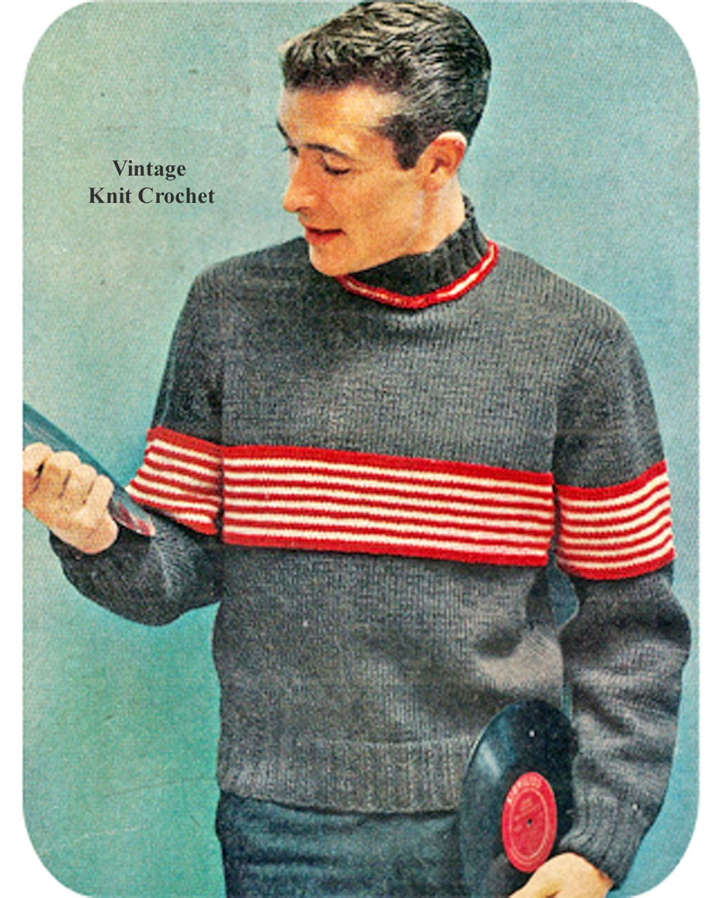 Mans Knitted Pullover Pattern, Striped Bands