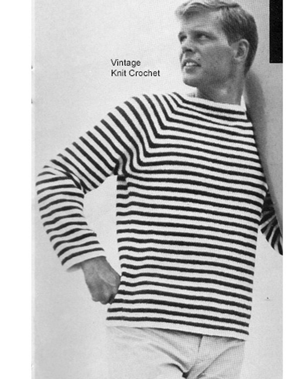 Mans Knitted Raglan Pullover Pattern, Striped
