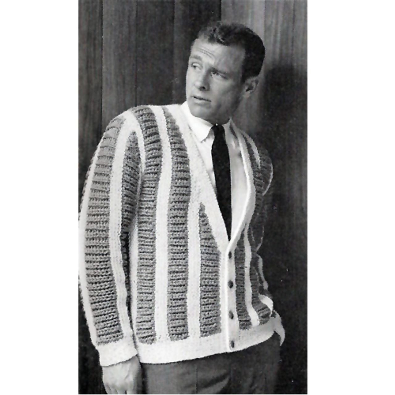 Mans Knitted Cardigan with Vertical Stripes from American Thread