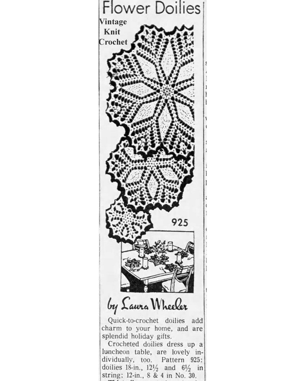 Mail Order Design 925 Crocheted Doilies Newspaper Advertisement