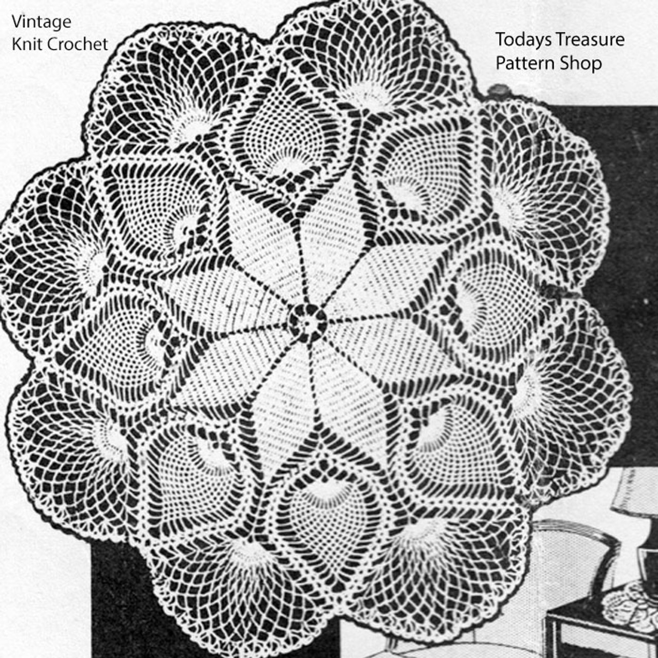 Crochet Pineapple Shell Doily Pattern, Mail Order 5186