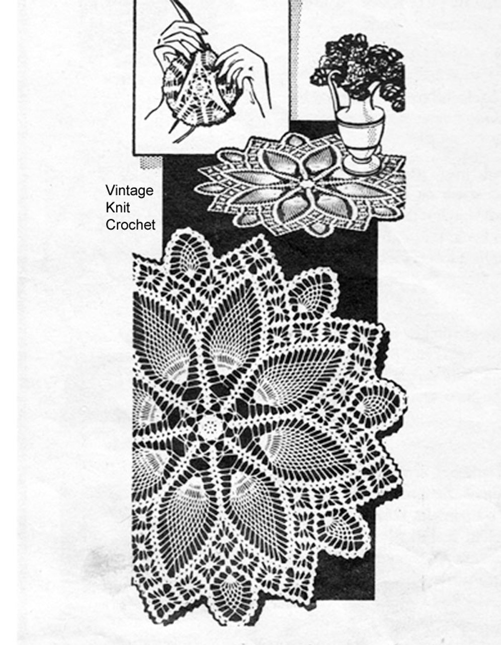 Vintage Crochet Doilies Pattern, Pineapple Spiderweb Design 7267