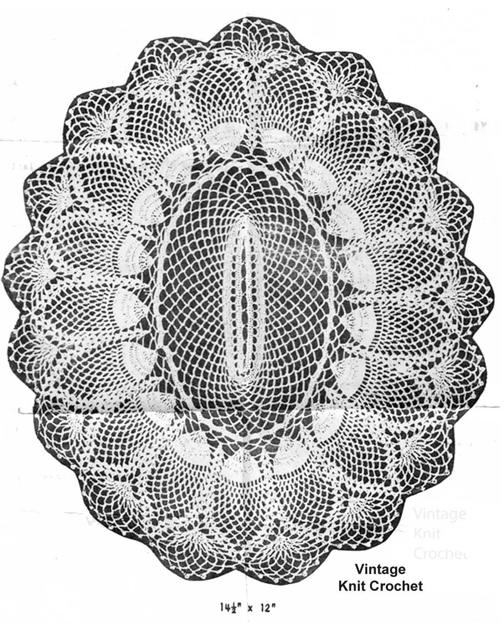 Oval Pineapple Doily Pattern measures 14-1/2 x 12 inches