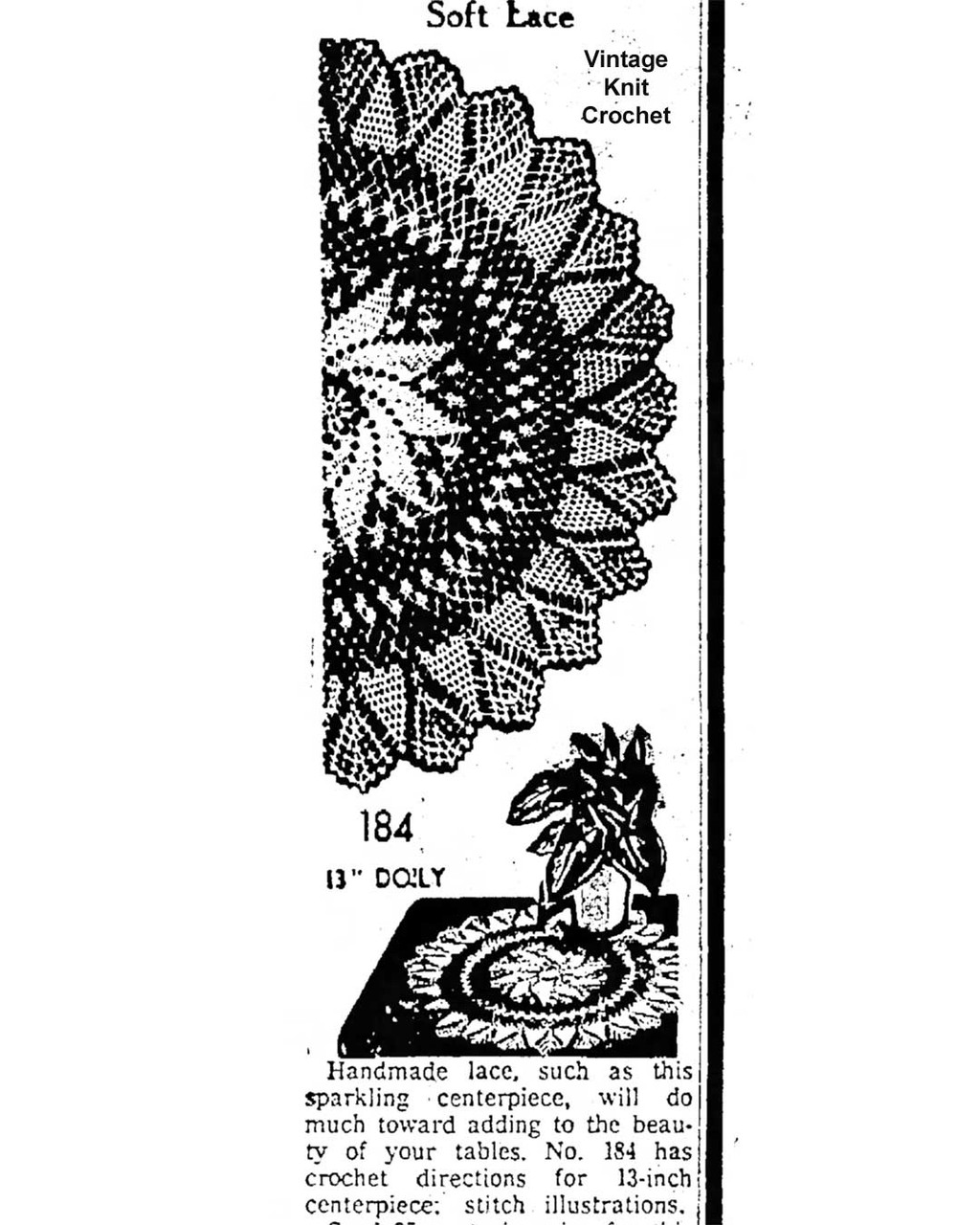 Pinwheel Lace Doily Crochet Pattern Mail Order 184