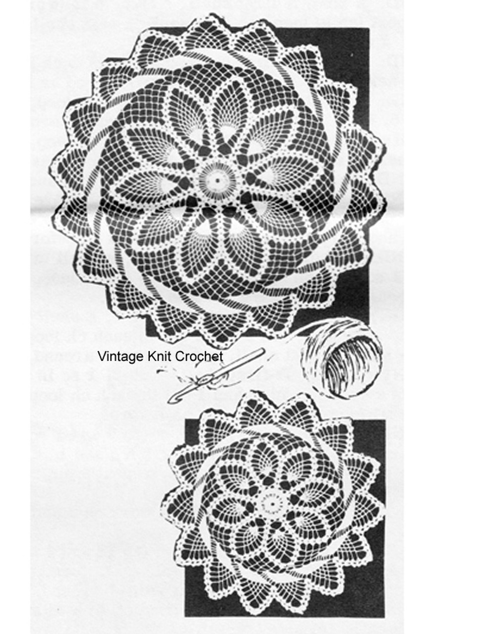 Pineapple Crocheted Swirl Doily Pattern, Laura Wheeler 781