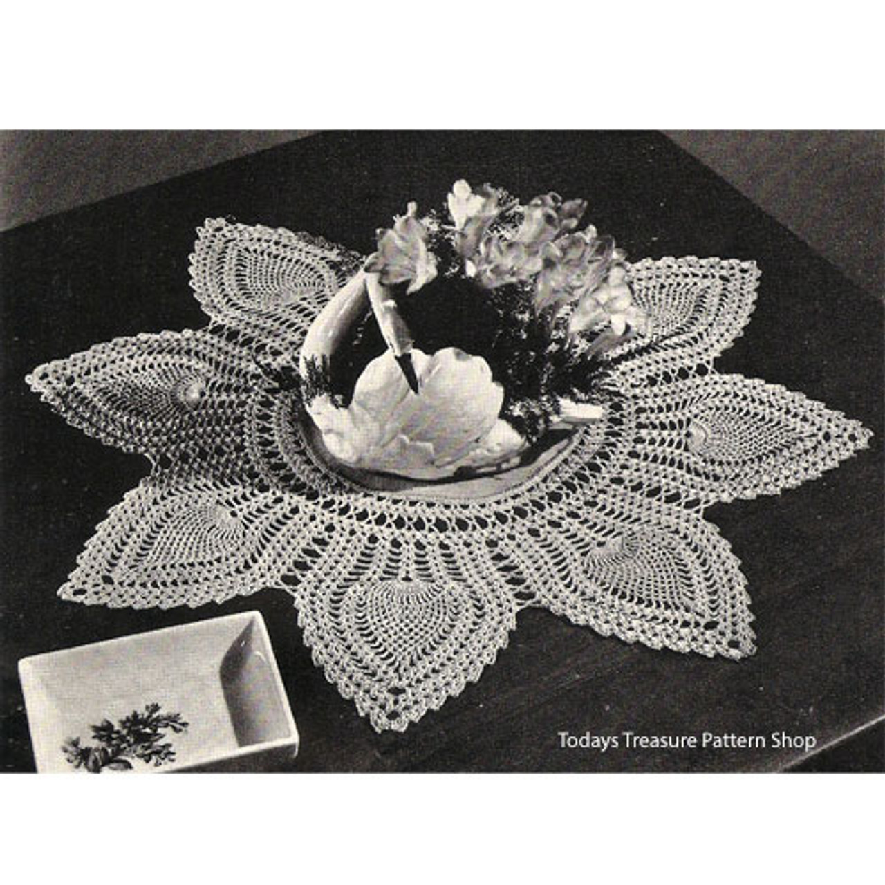 Crocheted Petal Doily Pattern with Linen Center