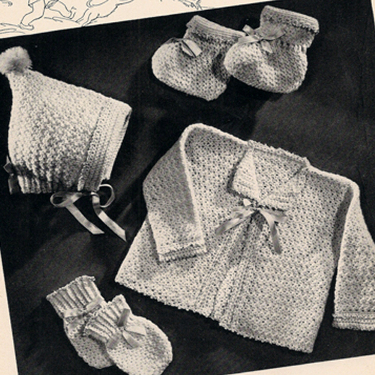 Crocheted layette with pixie hat pattern 